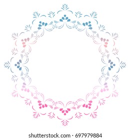 Vector round floral frame in blue and pink colors in mandala style for invitations, greeting cards and decorative designs