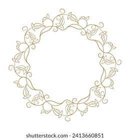 Vector round floral frame with ivy leaves decoration. Vintage style ivy stems wreath.