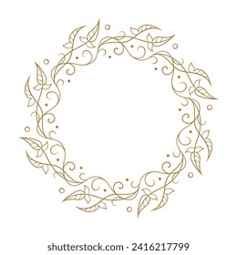 Vector round floral frame with ivy leaves decoration. Vintage style ivy stems wreath.