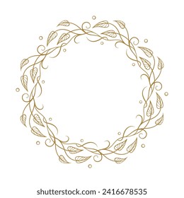 Vector round floral frame with ivy leaves decoration. Vintage style ivy stems wreath.