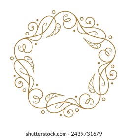 Vector round floral frame with ivy leaves decoration. Vintage style ivy stems wreath.