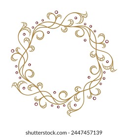 Vector round floral frame with ivy leaves decoration. Vintage style ivy stems wreath.