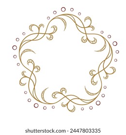Vector round floral frame with ivy leaves decoration. Vintage style ivy stems wreath.