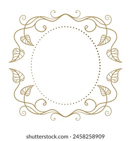 Vector round floral frame with ivy leaves decoration. Vintage style ivy stems wreath.