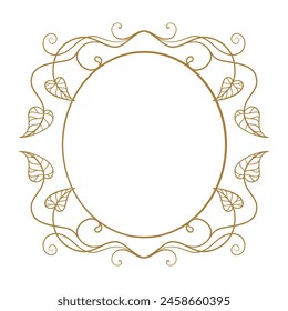 Vector round floral frame with ivy leaves decoration. Vintage style ivy stems wreath.