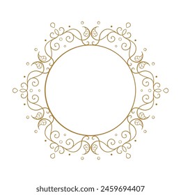 Vector round floral frame with ivy leaves decoration. Vintage style ivy stems wreath.