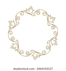 Vector round floral frame with ivy leaves decoration. Vintage style ivy stems wreath.