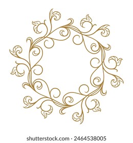 Vector round floral frame with ivy leaves decoration. Vintage style ivy stems wreath.