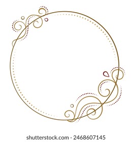 Vector round floral frame with vintage style curves and swirls decoration.