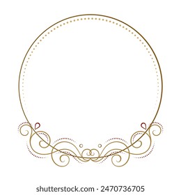 Vector round floral frame with vintage style curves and swirls decoration.