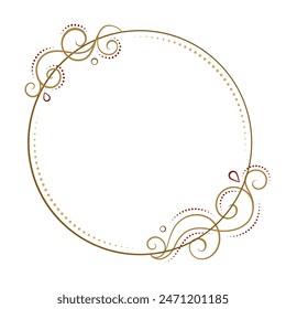 Vector round floral frame with vintage style curves and swirls decoration.