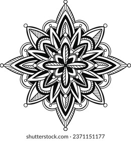 Ornamento clásico vectorial redondo floral monocromo. La decoración es de estilo étnico oriental. Coloreando la página del libro.  Patrón para tarjetas de felicitación e invitaciones de boda. Esquema del vector de dibujo de la mano del doodle.