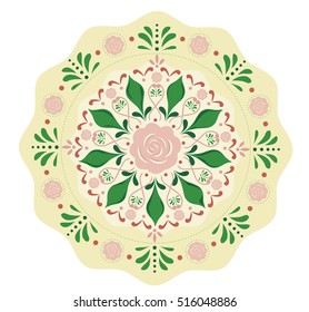 Vector round flowers pattern background. Floral ornament for fabric print, furniture, wallpaper, fashionable textile, greeting card. Luxury interior boho design element. Yellow color