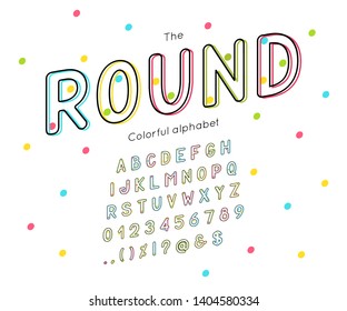 Vector round font and alphabet. Colorful letters and numbers