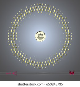 Vector round frame. Abstract half tone graphic element pattern background. Circle, Hand, palm, fingers, yellow