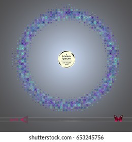Vector round frame. Abstract half tone graphic element pattern background. Circle, halftone, blue
