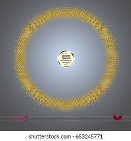 Vector round frame. Abstract half tone graphic element pattern background. Circle, Hexahedron, yellow, honeycomb