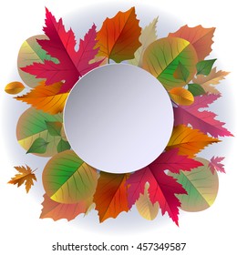 Vector round frame with autumn beautiful leaves for design
