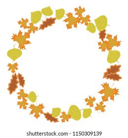 Vector of round frame with autumn leaves and space for text
