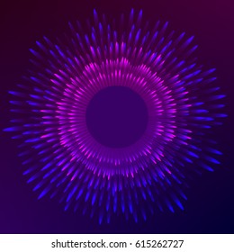 Vector round frame background in futuristic space style . Gloving sparkling digital energy backdrop.