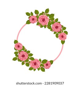 Marco redondo vectorial con rosas florecientes. Ilustración floral para postal, afiche, decoración de invitación, etc. Flores para las vacaciones de primavera y verano.