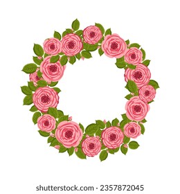 Vector round frame with blooming roses. Floral illustration for postcard, poster, invitation decor etc. Flowers for spring and summer holidays.