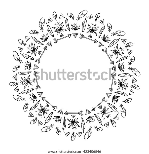 Download Vector Round Frame Boho Mandala Feathers Stock Vector ...