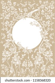 vector round frame with branches, flowers and birds