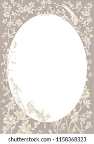 vector round frame with branches, flowers and birds