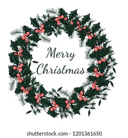 Vector round frame for Christmas cards and winter design. Vector layout with copyspace