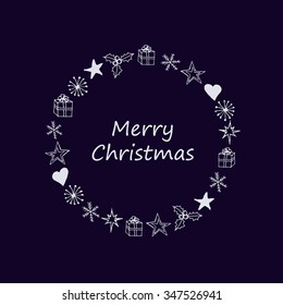 Vector round frame with christmas decorative elements.