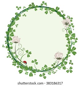 vector round frame with clover and ladybird