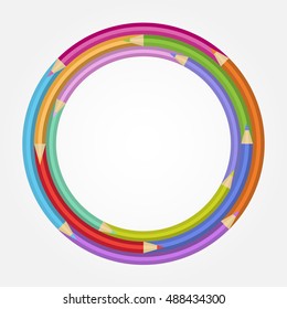 Vector round frame with colored pencils.
Background color circle of colored pencils.