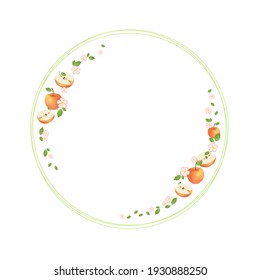 Vector round frame decorated with apple composition with green leaves. Postcard, invitation, etc. For various purposes.