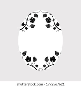 Vector round frame decorated with black and white silhouettes of a vine. White background for text.