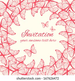 Vector round frame with decorative butterflies. Ornament with place for text 