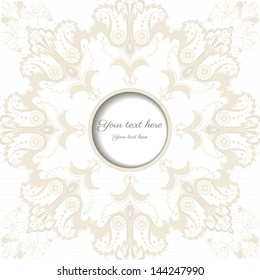 Vector round frame. Floral damask ornament.  Place for your text. Perfect for greetings, invitations or announcements.