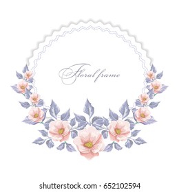 Vector round frame with  flowers. Floral border.