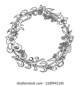 Vector round frame with flowers. Perfect for invitations, greeting cards, blogs, prints.