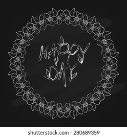 vector round frame of flowers with space for your text on the chalk Board