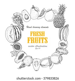Vector round frame of fruits. Vector  illustration for your design