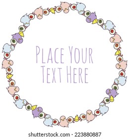 vector round frame with ghosts and evil eye - template for cards or ticket