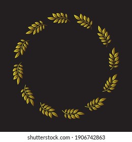 vector round frame with golden leaves and branch