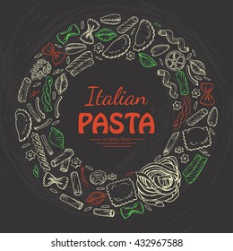 Vector round frame of Italian pasta