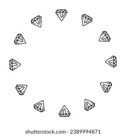 Vector round frame made of gemstones in doodle style.