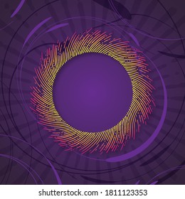 Vector round frame on violet background with beautiful pattern