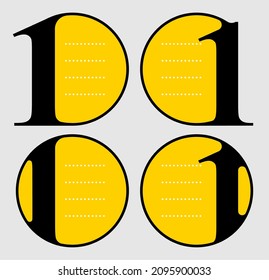 Vector round frame one number set with four options or steps can be used for business infographics, numbered banners , graphic or website layout. One number serif font design with square framed. 