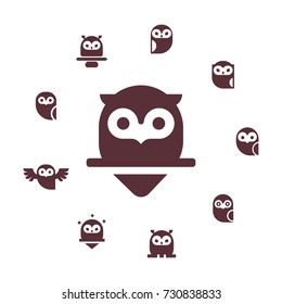 Vector round frame with owls glyphs icon. Cartoon style, flat vector illustration for design.