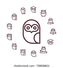 Vector round frame with owls line icon. Cartoon style, flat vector illustration for design.