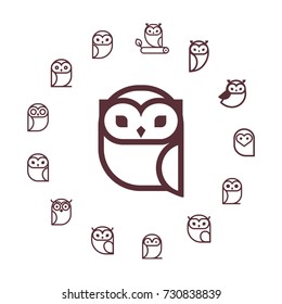 Vector round frame with owls line icon. Cartoon style, flat vector illustration for design.